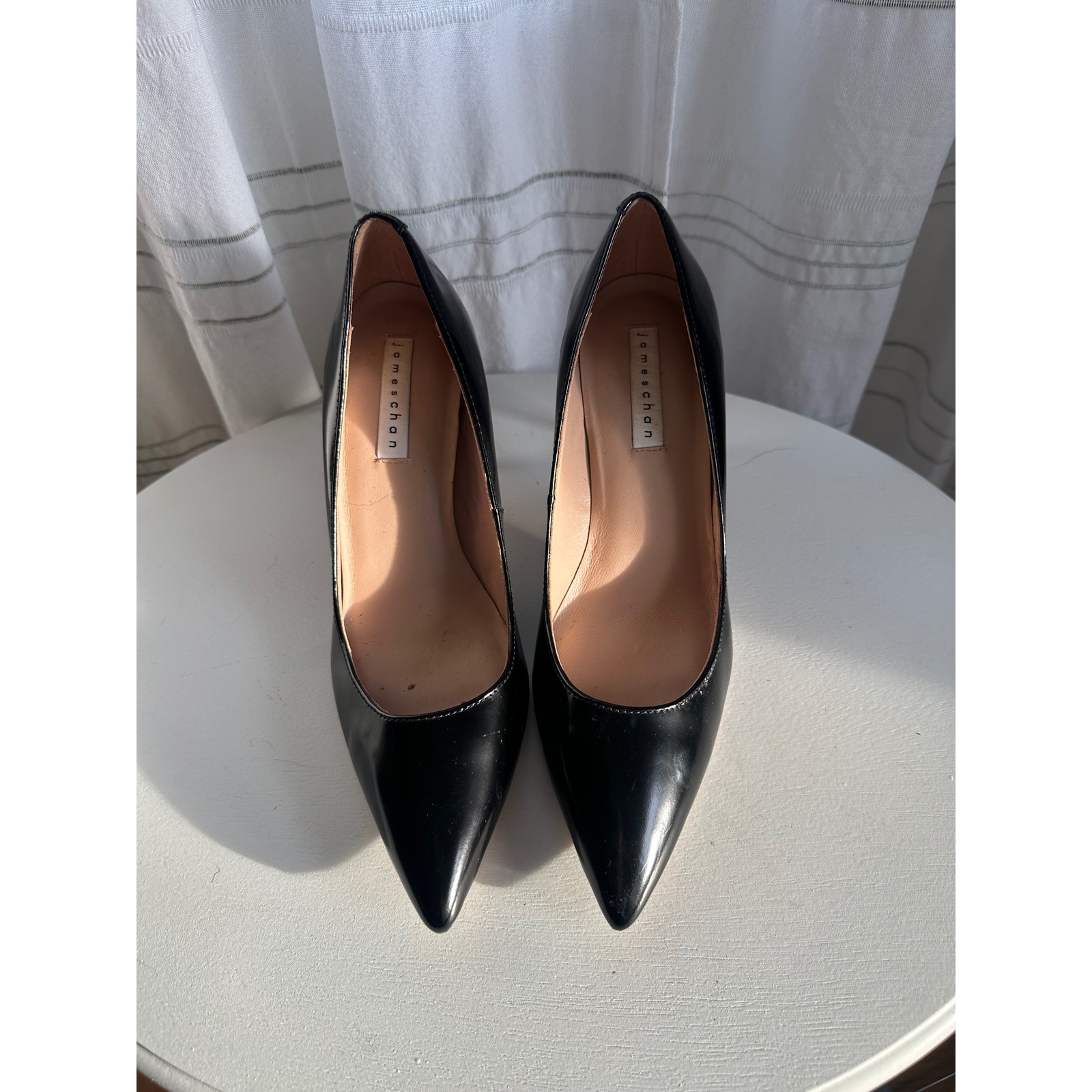 James Chan Black Leather Pointed Toe Stiletto Pumps Heels Size 10b